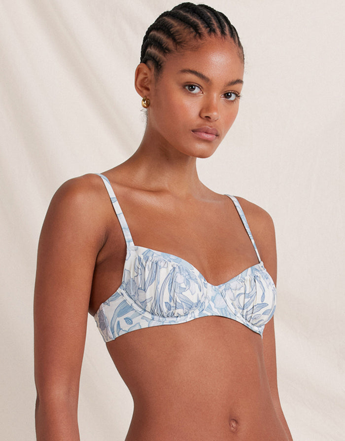 Peony Daffodil Poolside Balconette Bikini Top - Blue Print - Simply Beach UK