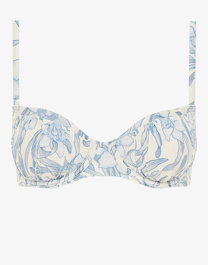 Peony Daffodil Poolside Balconette Bikini Top - Blue Print - Simply Beach UK