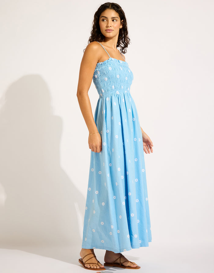 Seafolly Daisy Chain Shirred Maxi Dress - Powder Blue - Simply Beach UK