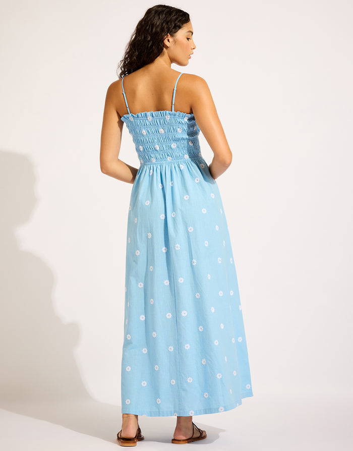 Seafolly Daisy Chain Shirred Maxi Dress - Powder Blue - Simply Beach UK
