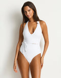 De Luxe V Neck Halter Swimsuit - White