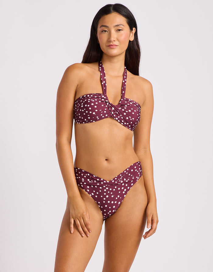 Dolce Dot Halter Bandeau Bikini Top - Dark Burgundy
