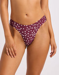 Dolce Dot High Leg Ruched Side Bikini Pant - Dark Burgundy