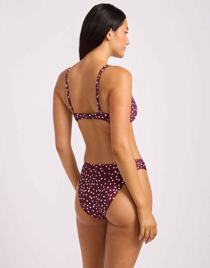 Dolce Dot High Leg Ruched Side Bikini Pant - Dark Burgundy