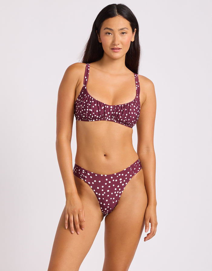 Dolce Dot High Leg Ruched Side Bikini Pant - Dark Burgundy