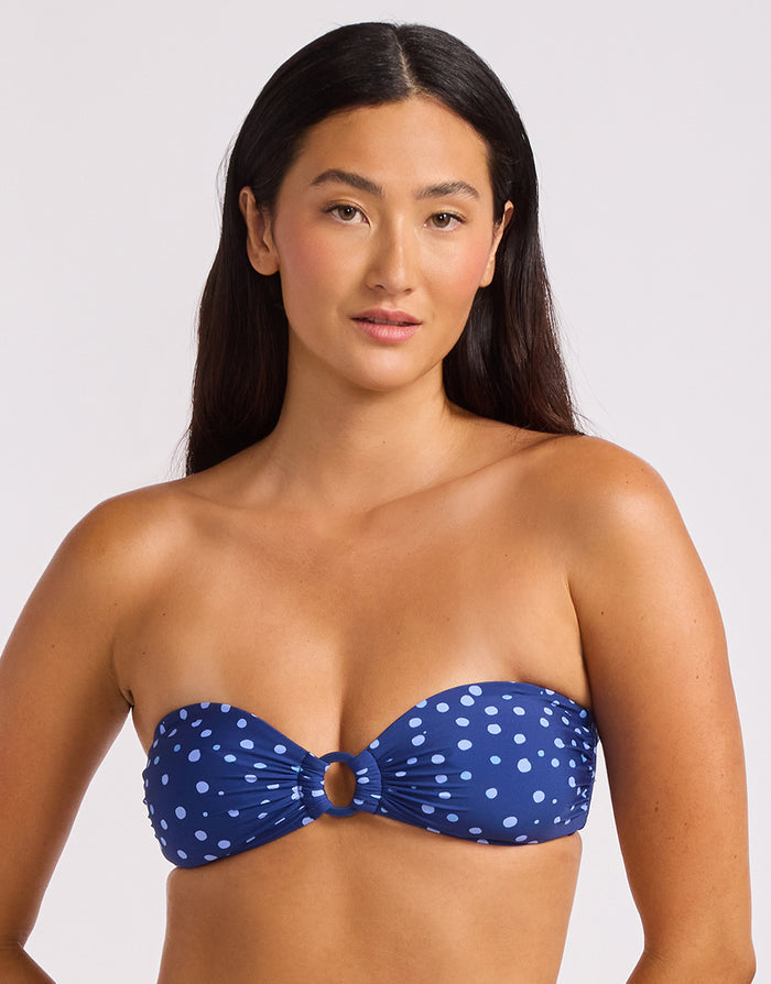 Dolce Dot Ring Front Bandeau Bikini Top - Classic Navy