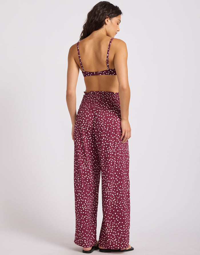Dolce Dot Shirred Waist Pant - Dark Burgundy