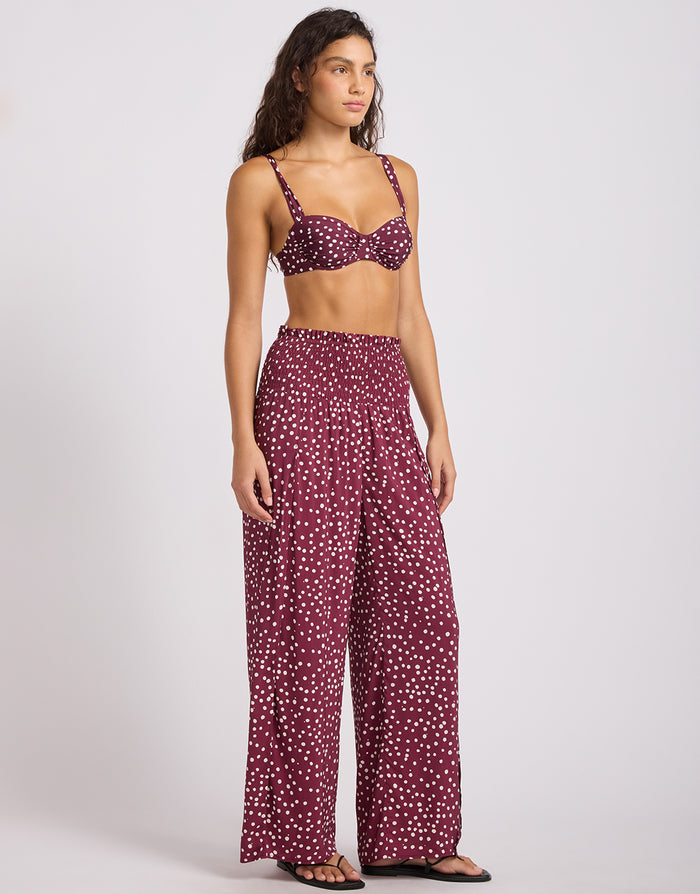Dolce Dot Shirred Waist Pant - Dark Burgundy