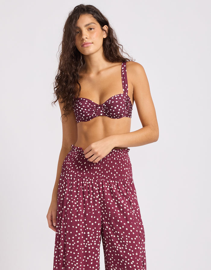 Dolce Dot Shirred Waist Pant - Dark Burgundy