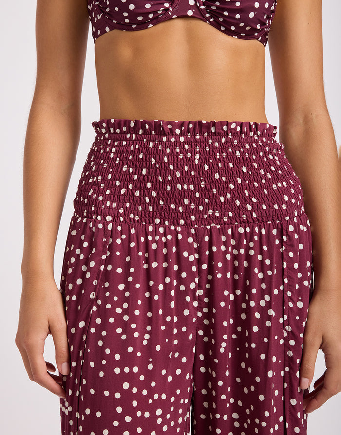 Dolce Dot Shirred Waist Pant - Dark Burgundy