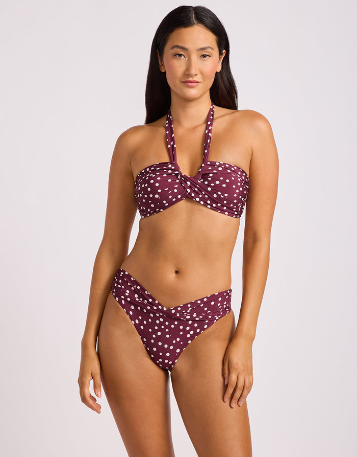 Dolce Dot Twist Band Mini Hipster Bikini Pant - Dark Burgundy