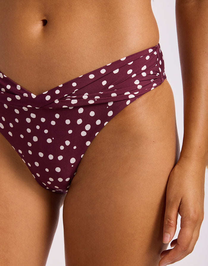Dolce Dot Twist Band Mini Hipster Bikini Pant - Dark Burgundy