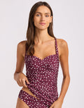 Dolce Dot Twist Halter Tankini Bikini Top - Dark Burgundy