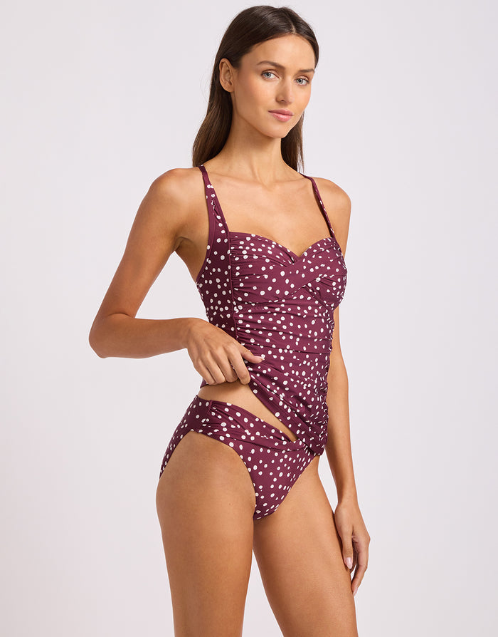 Dolce Dot Twist Halter Tankini Bikini Top - Dark Burgundy