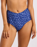 Dolce Dots Ruched Band High Waist Bikini Pant - Classic Navy
