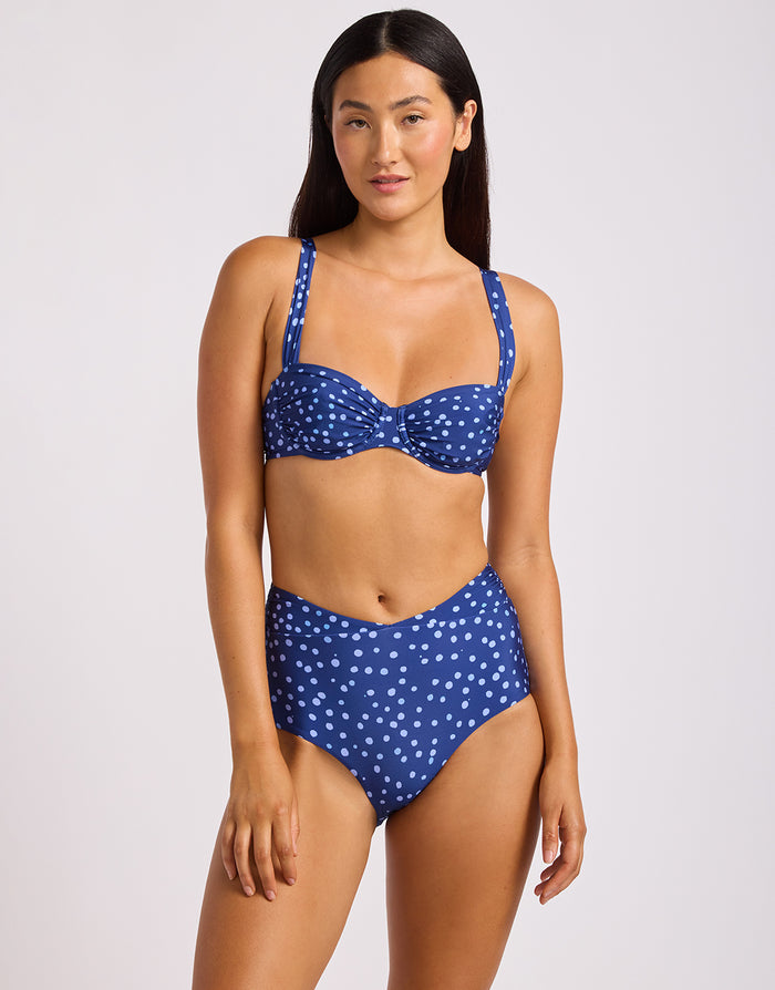 Dolce Dots Ruched Band High Waist Bikini Pant - Classic Navy