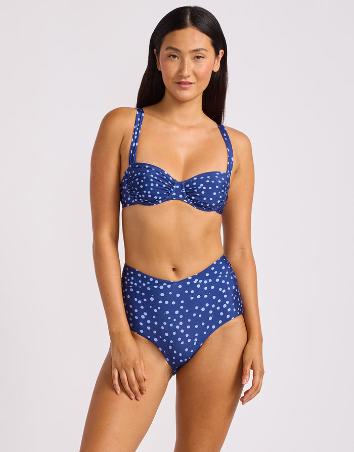 Dolce Dots Ruched Band High Waist Bikini Pant - Classic Navy