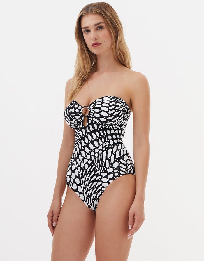 Nuria Ferrer Dots Ring Bandeau Swimsuit - Black and White - Simply Beach UK