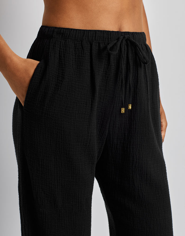 Lauren Ralph Lauren Double Gauze Ankle Tie Pant - Black - Simply Beach UK