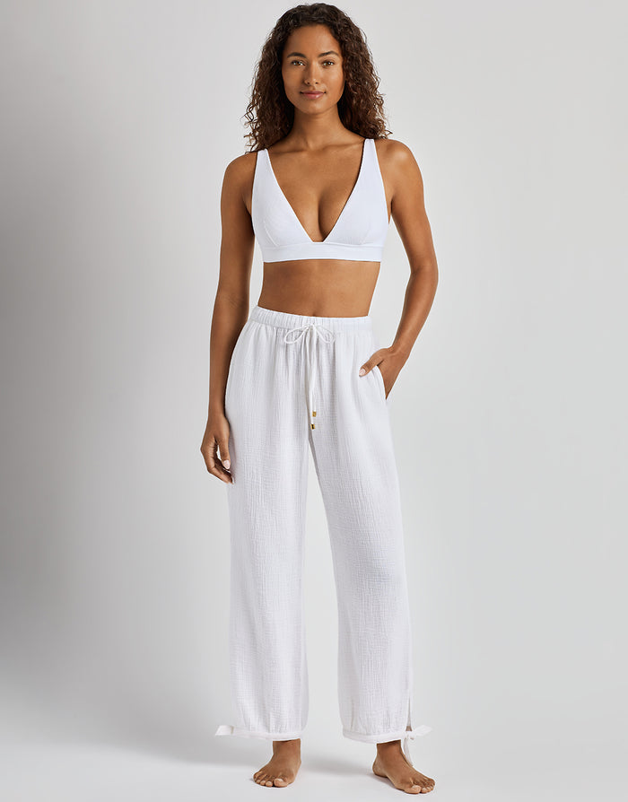 Lauren Ralph Lauren Double Gauze Ankle Tie Pant - White - Simply Beach UK