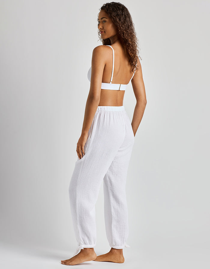 Lauren Ralph Lauren Double Gauze Ankle Tie Pant - White - Simply Beach UK