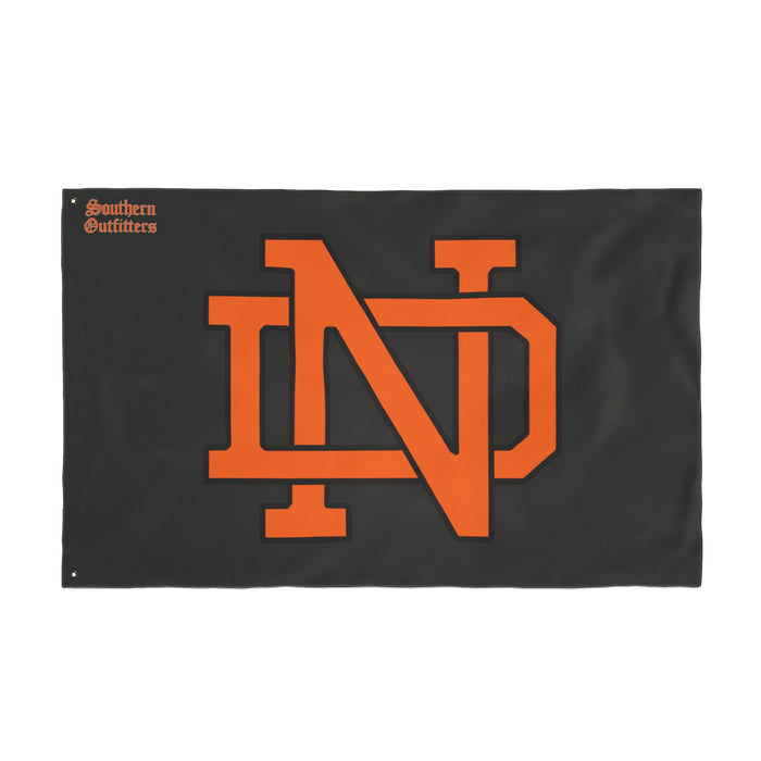 Double-Sided Team Flag — Orange ND Monogram on Black