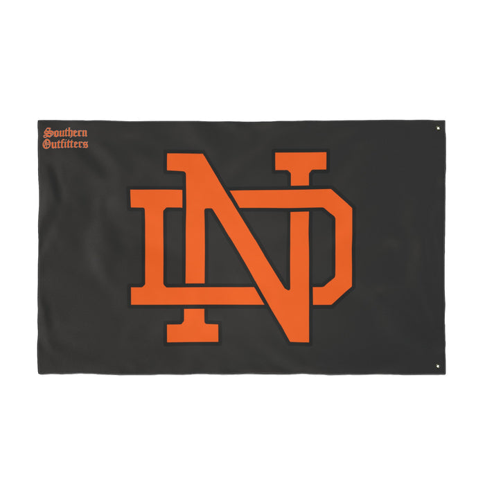 Double-Sided Team Flag — Orange ND Monogram on Black