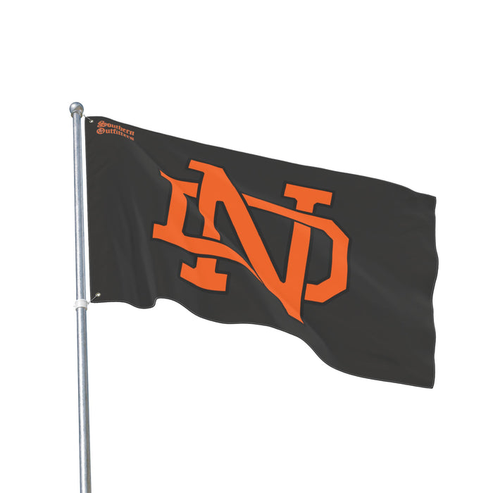 Double-Sided Team Flag — Orange ND Monogram on Black