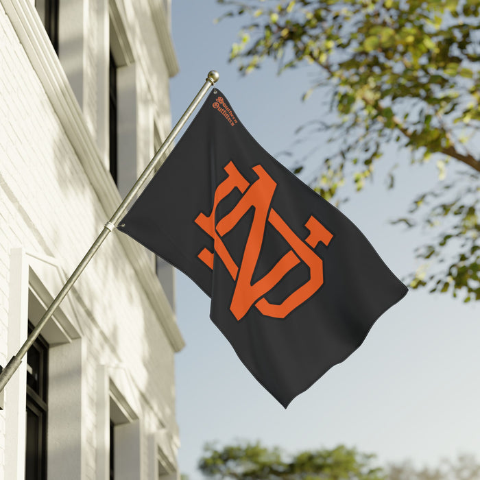Double-Sided Team Flag — Orange ND Monogram on Black
