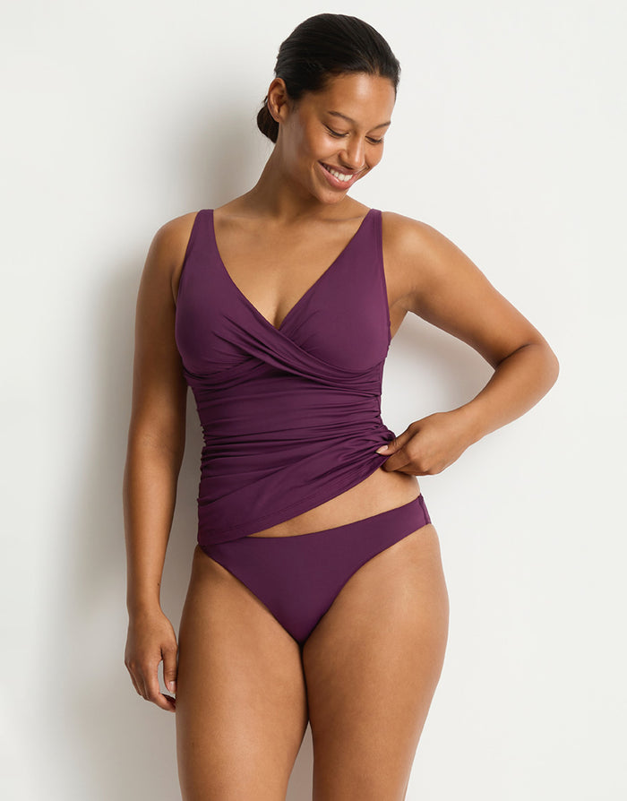 Essentials Edit Cross Front Multifit Singlet Tankini Top - Claret