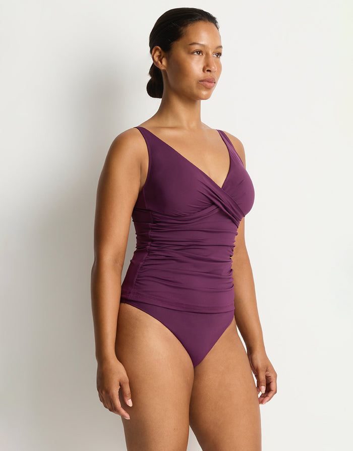 Essentials Edit Cross Front Multifit Singlet Tankini Top - Claret