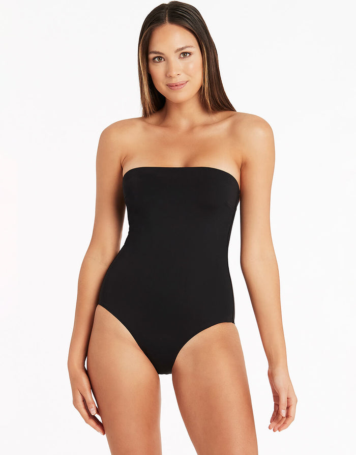 Essentials High Leg Bandeau Swimsuit - Black - Simply Beach UK
