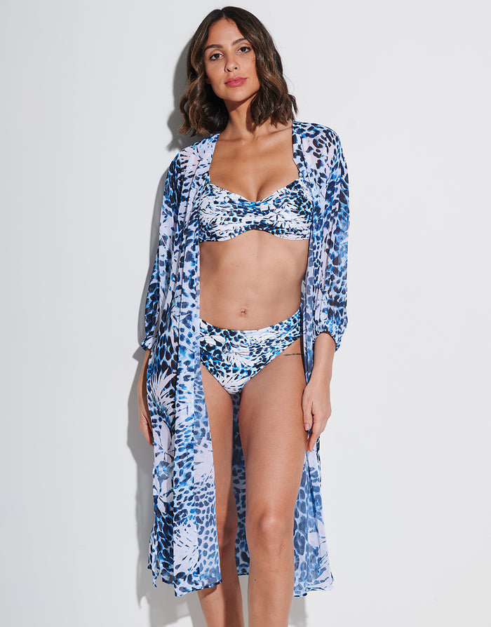 Roidal Ethnic Palm Midi Beach Shirt - Blue - Simply Beach UK
