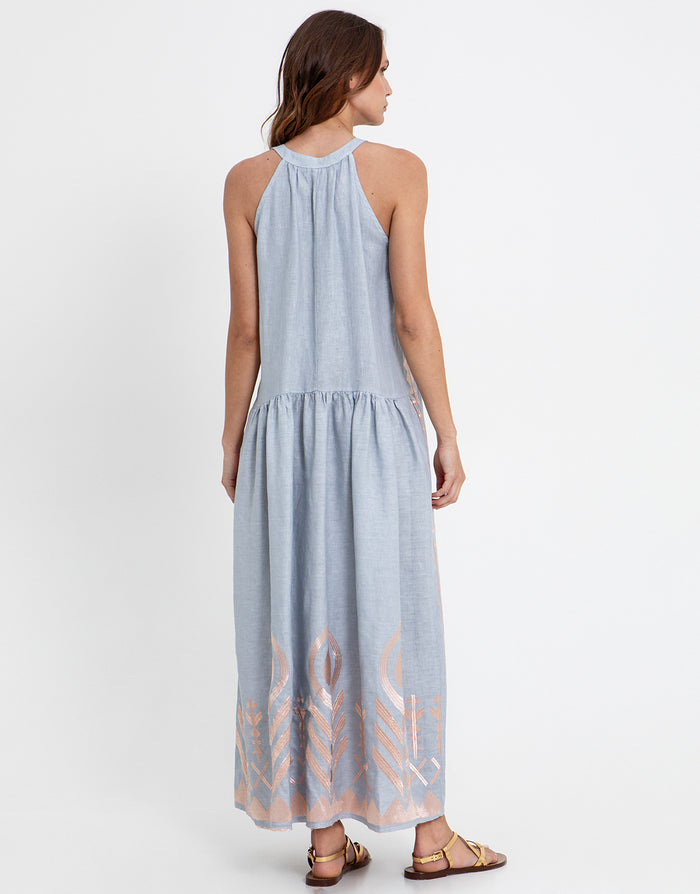 Greek Archaic Kori Feather High Neck Dress - Light Grey and Pink Bronze - Simply Beach UK