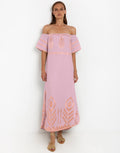 Greek Archaic Kori Feather Off The Shoulder Dress - Pink and Pink Bronze - Simply Beach UK