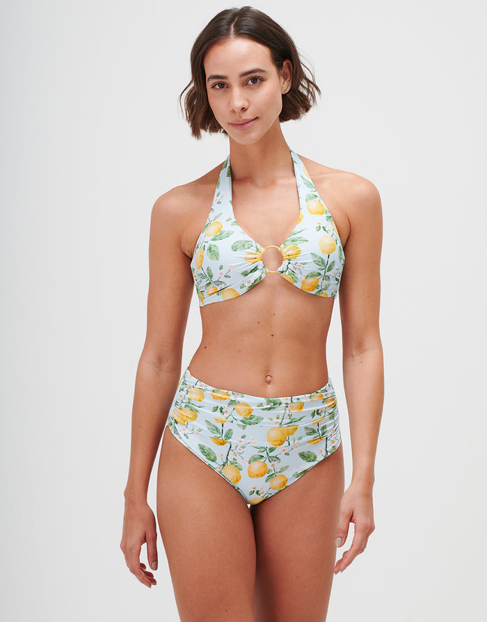 Jo Severin Fior di Limone Ruched High Waist Bikini Pant - Sorrento Sky - Simply Beach UK