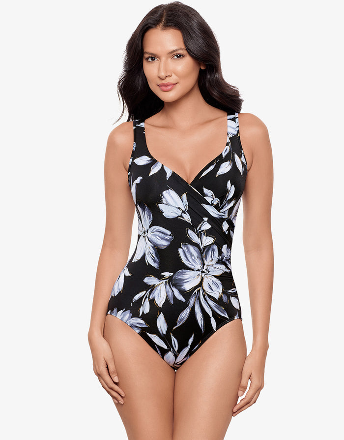 Miraclesuit Fiore Di Luna It’s A Wrap Swimsuit - Black White - Simply Beach UK