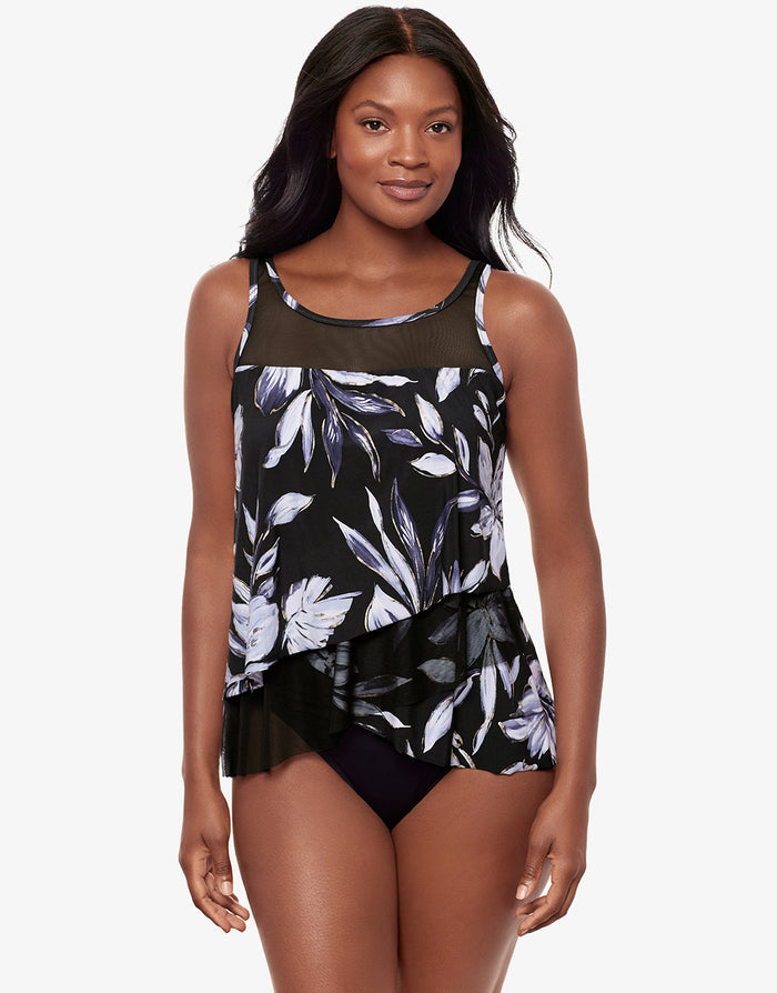 Miraclesuit Fiore Di Luna Mirage Tankini Top - Black White - Simply Beach UK