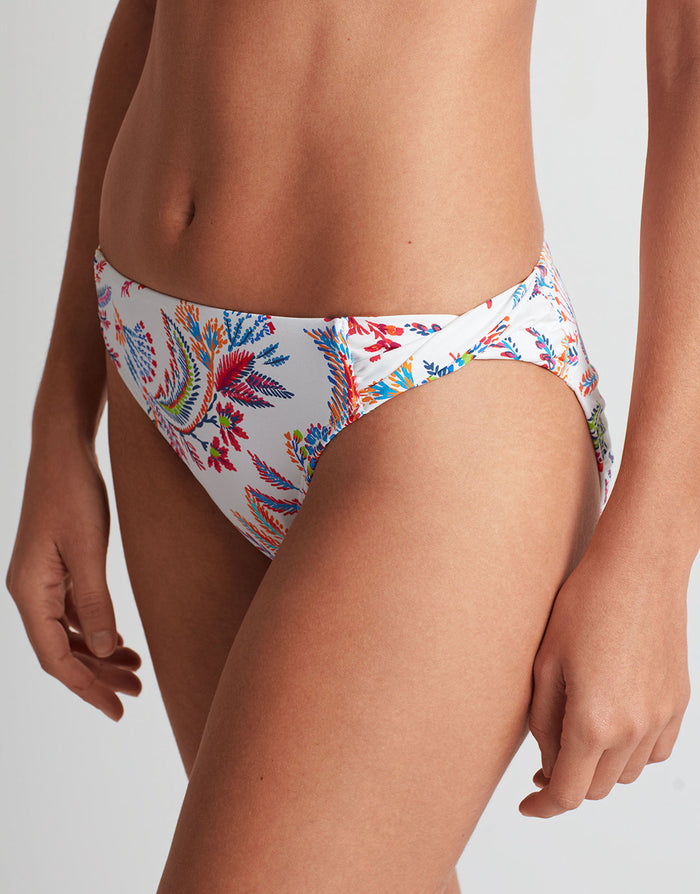 Fleurette Twist Side Tab Hipster Bikini Pant - White Floral - Simply Beach UK