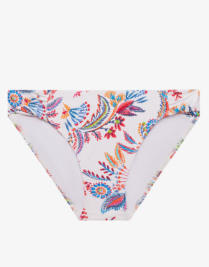 Fleurette Twist Side Tab Hipster Bikini Pant - White Floral - Simply Beach UK
