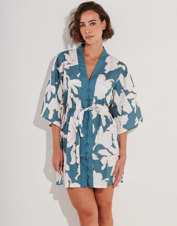 Watercult Floral Abstract Mini Kimono - Puffy Sky - Simply Beach UK