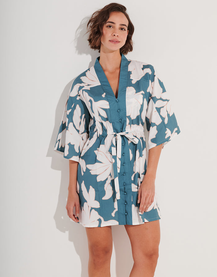 Watercult Floral Abstract Mini Kimono - Puffy Sky - Simply Beach UK