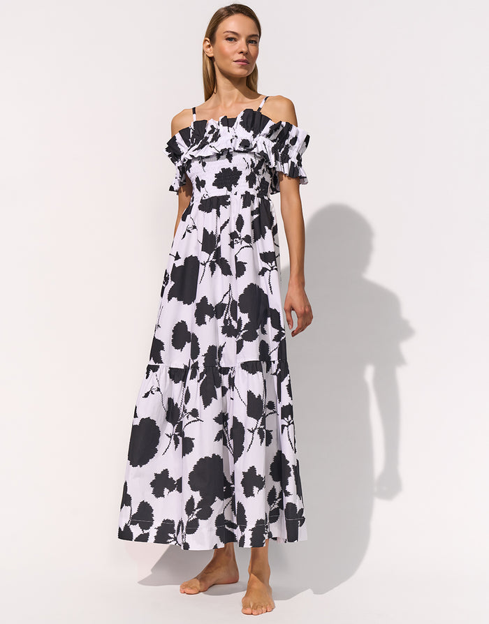 Maryan Mehlhorn Florascape Ruffle Top Dress - Cream Black - Simply Beach UK