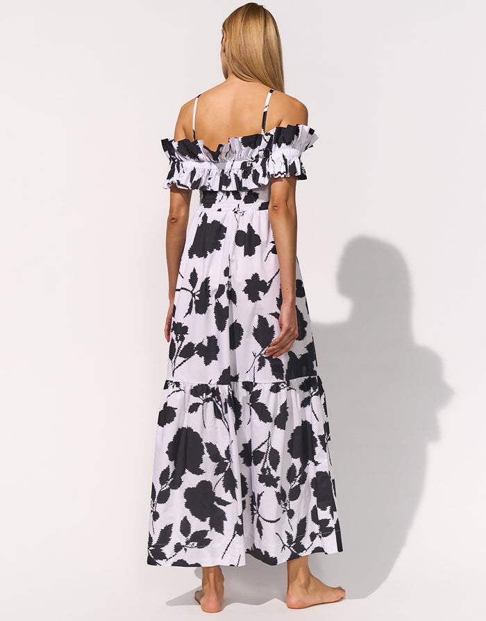 Maryan Mehlhorn Florascape Ruffle Top Dress - Cream Black - Simply Beach UK