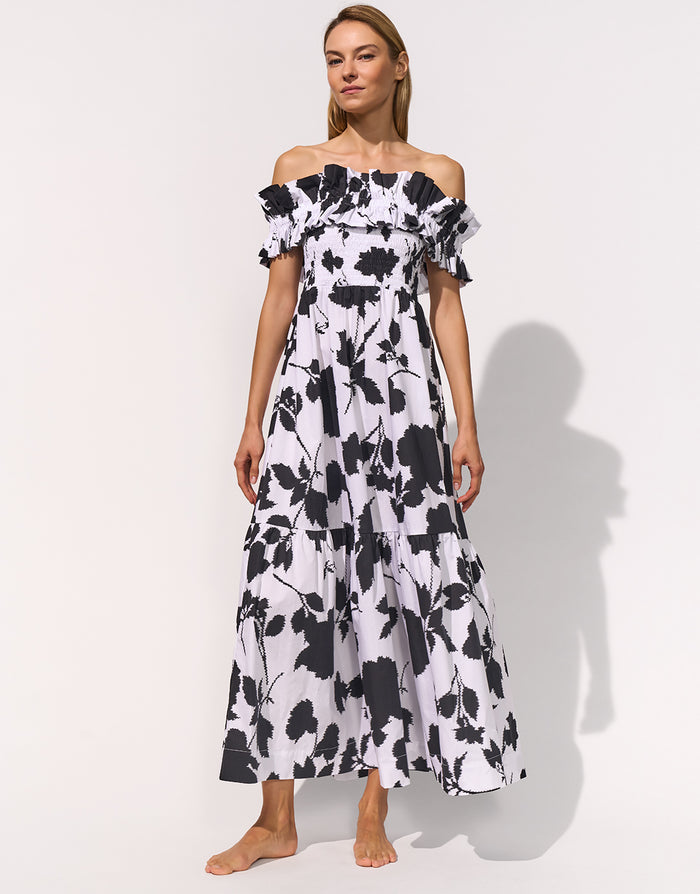Maryan Mehlhorn Florascape Ruffle Top Dress - Cream Black - Simply Beach UK