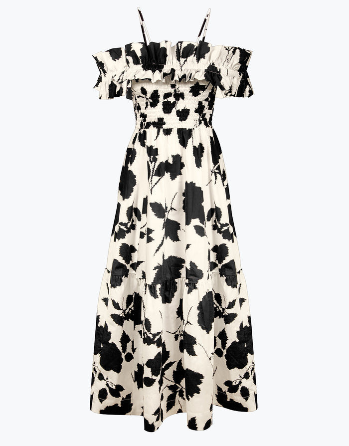 Maryan Mehlhorn Florascape Ruffle Top Dress - Cream Black - Simply Beach UK