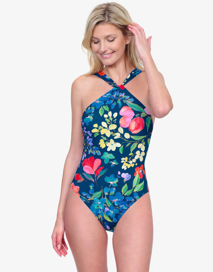 Gottex Garden Dream High Neck Swimsuit - Multi Navy - Simply Beach UK