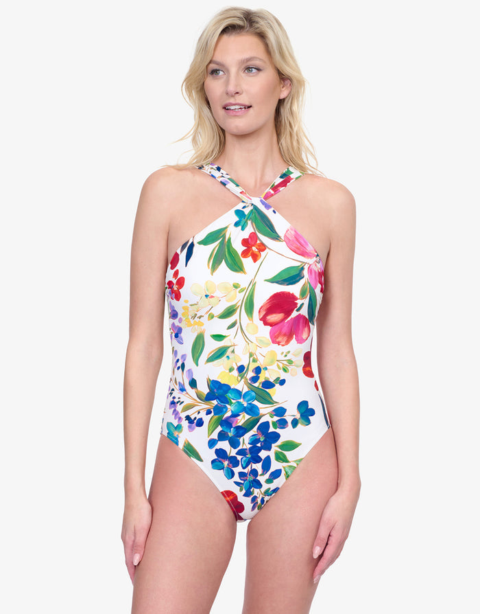 Gottex Garden Dream High Neck Swimsuit - Off White - Simply Beach UK