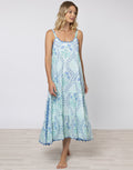 Juliet Dunn Ginko Print Swing Dress with Ric-Rac - Aqua and Blue - Simply Beach UK