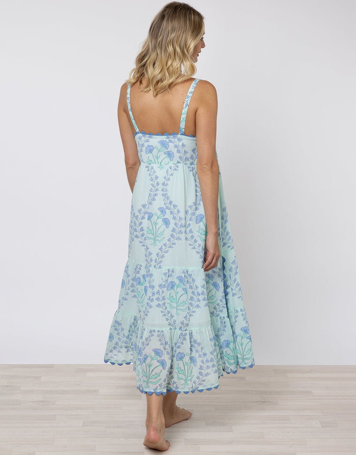 Juliet Dunn Ginko Print Swing Dress with Ric-Rac - Aqua and Blue - Simply Beach UK